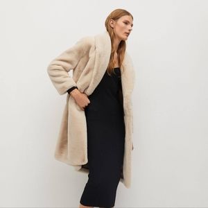 NWT Mango Faux Fur Cream Long Coat